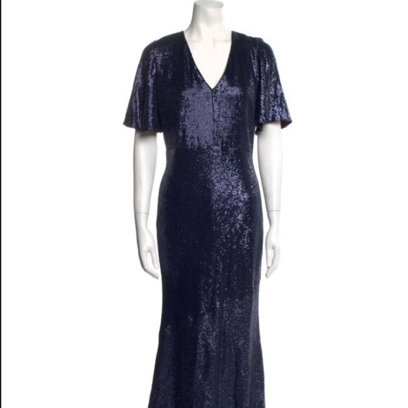 NWT Rachel Zoe Sparkling Navy Blue Sequin Bias Cut Mermaid Long Gown Dress 10 - Picture 5 of 7